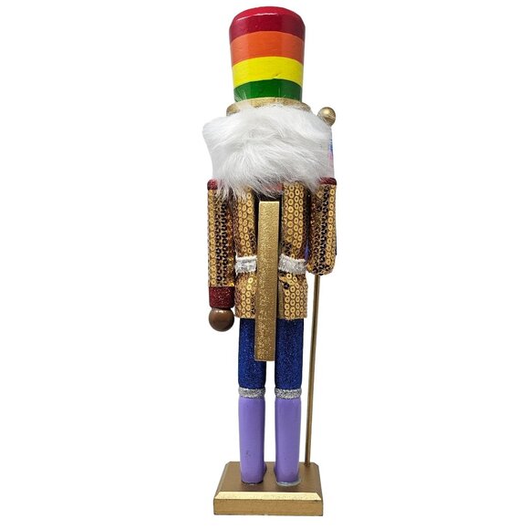Ethnic LGBTQ Rainbow Pride Soldier 15" Christmas Wood Nutcracker - Picture 3 of 4